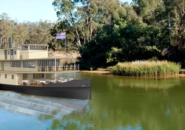 Heritage-style paddlewheeler cruising along the Murray River surrounded by native Australian bushland
